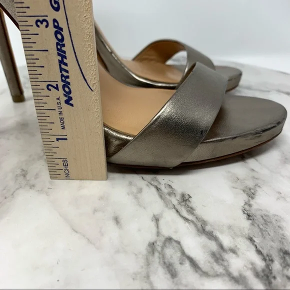Halston Heritage Ellen Metallic Leather Ankle Strap Platform Sandal 7 Grunge - Picture 15 of 16